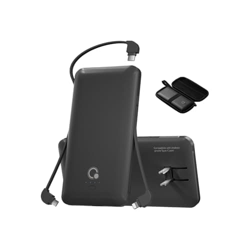 Brand Q Portable Charger with Built-in Cables and AC Wall Plug