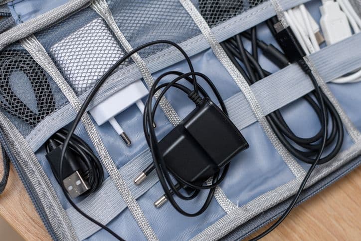 A set of cables in a cable organizer