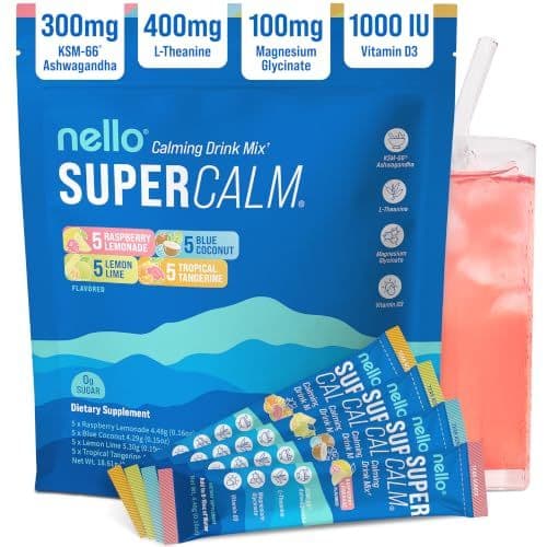 Nello SuperCalm calming drink mix bag and single-serve packets