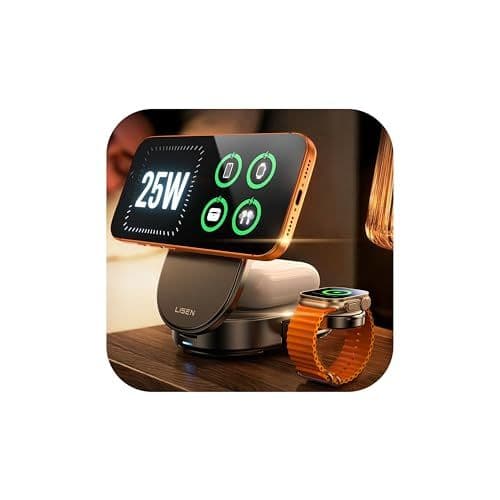 The LISEN 25W 3-in-1 Charging Station on a hotel bedside table
